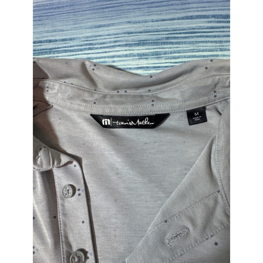 TravisMathew Mens Gray Geometric Dot Performance Golf Polo Shirt Size Medium - Picture 2 of 6